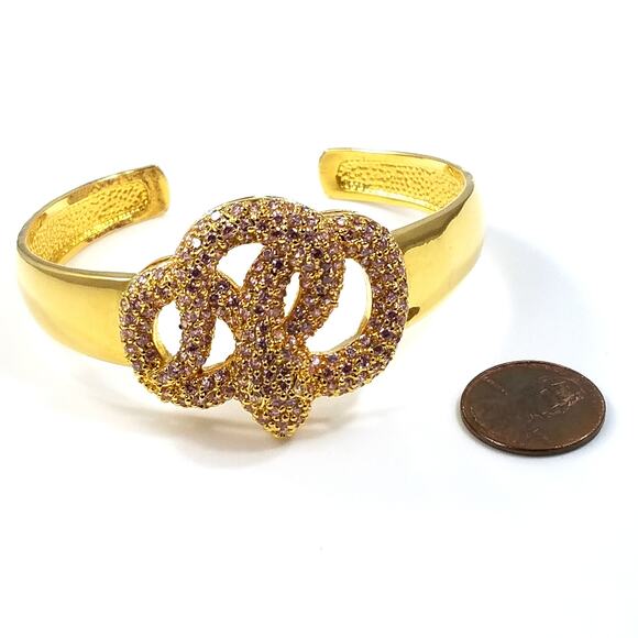 Noir New York Pink Rhinestone Snake Cuff Bracelet Gold Tone Vintage Designer - Picture 6 of 10